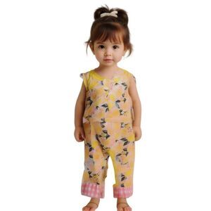 Dash of Glitter Yellow Print Sleeveless One Piece Jumpsuit Size 12-18 Months